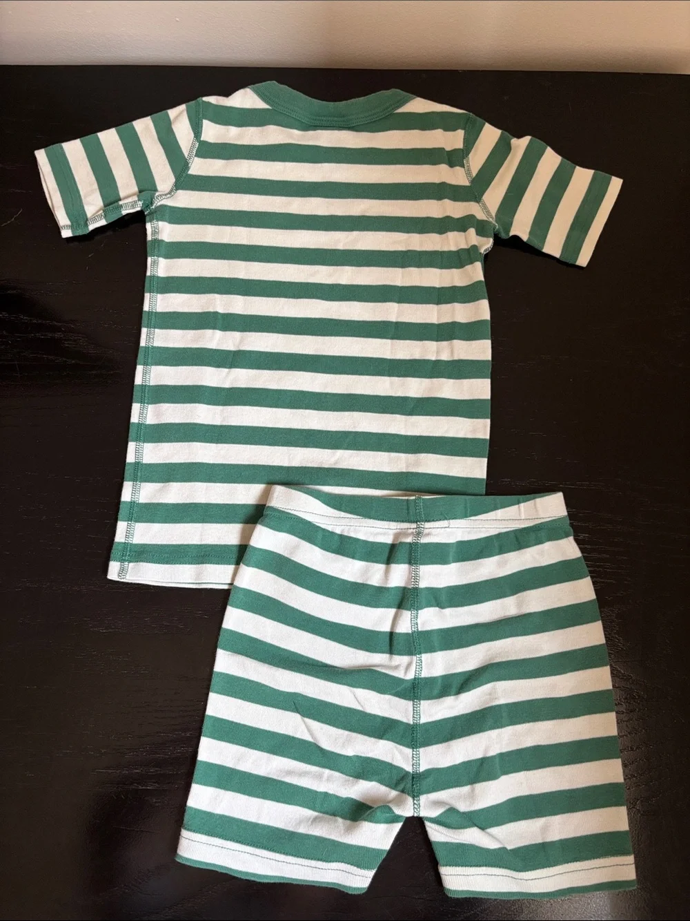 Hanna Andersson Organic Cotton Green Striped Short-Sleeve Pajama Set sz 6-7/ 120
